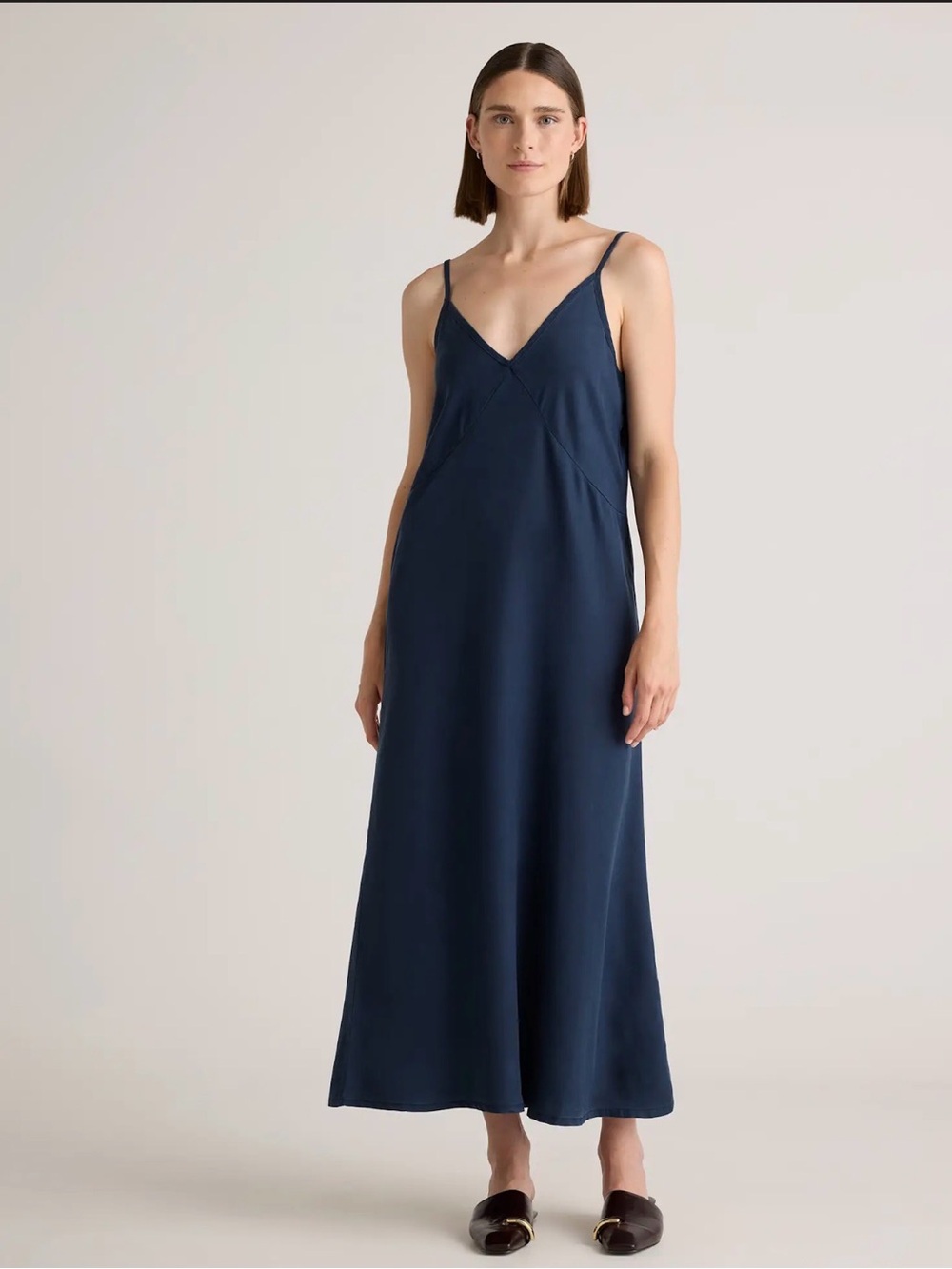 QUINCE Vintage Wash Tencel Maxi Slip Dress - Midnight Blue $60 NWOT